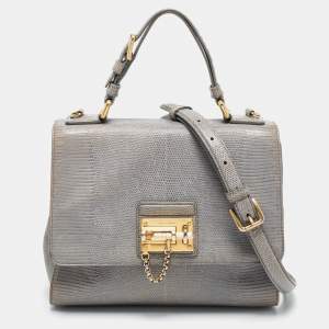 Pre Owned Dolce & Gabbana Grey Lizard Embossed Leather Medium Miss Monica Top Handle Bag