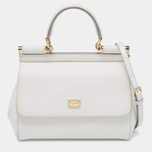 Pre Owned حقيبة دولتشي آند غابانا ميس سيسلي جلد أبيض صغيرة بيد علوية