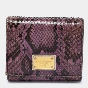 مملوكة مسبقًا Dolce & Gabbana Purple/Black Snakeskin Leather Trifold Wallet