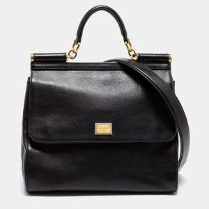 Pre Owned Dolce & Gabbana Black Leather Large Miss Sicily Top Handle Bag