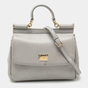 Pre Owned Dolce & Gabbana Grey Leather Medium Miss Sicily Top Handle Bag