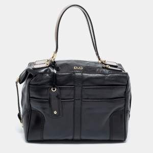 Pre Owned Dolce and Gabbana Black Leather Bowling Bag