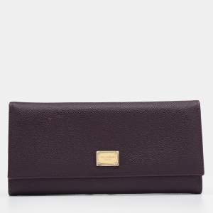 Pre Owned Dolce & Gabbana Dark Purple Leather Continental Wallet