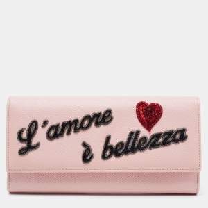 Pre Owned Dolce & Gabbana Pink Leather Dauphine Continental Wallet