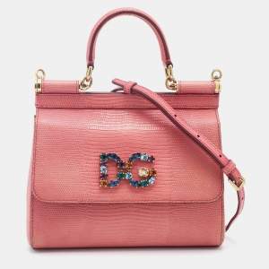 مملوكة مسبقًا Dolce & Gabbana Peach Lizard Embossed Leather Miss Sicily Top Handle Bag