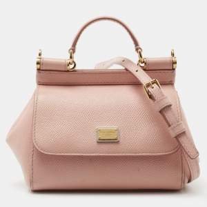 Pre Owned Dolce & Gabbana Light Pink Leather Mini Miss Sicily Top Handle Bag