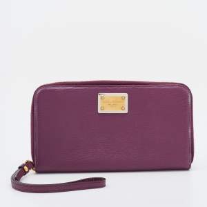 Pre Owned Dolce & Gabbana Plum Purple Leather Zip Around Continental Wallet