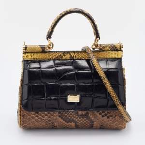 Pre Owned Dolce & Gabbana Multicolor Crocodile and Python Small Miss Sicily Top Handle Bag