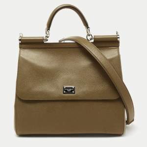Pre Owned Dolce & Gabbana Green Leather Large Miss Sicily Top Handle Bag
