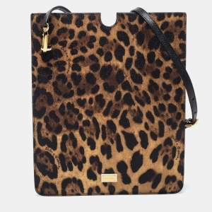 Dolce & Gabbana Brown Leopard Print  Coated Canvas Crossbody Bag