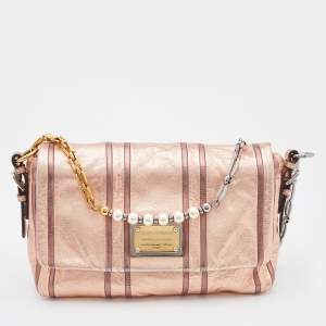 Pre Owned Dolce & Gabbana Metallic Bronze Leather Miss Charles Shoulder Bag
