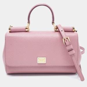 Pre Owned Dolce & Gabbana Pink Leather Miss Sicily Top Handle Bag