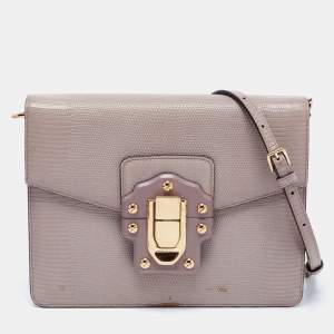 Pre Owned Dolce & Gabbana Grey Embossed  Lucia Shoulder Bag
