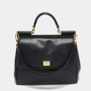 Pre Owned Dolce & Gabbana Black Leather Large Miss Sicily Top Handle Bag