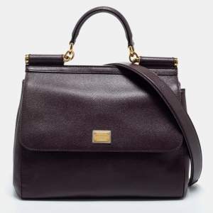 Pre Owned Dolce & Gabbana Burgundy Leather Large Miss Sicily Top Handle Bag