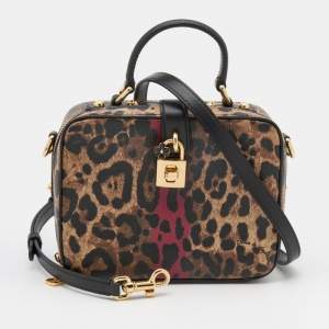 Pre Owned Dolce & Gabbana Brown/Black Leopard Print Coated Canvas and Leather Dauphine Box Bag