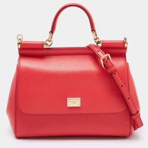 Pre Owned Dolce & Gabbana Red Leather Medium Miss Sicily Top Handle Bag