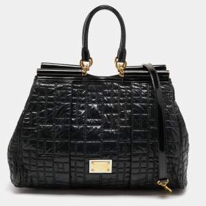 Dolce & Gabbana Black Nylon and Patent Leather Miss Lexington Large Tote