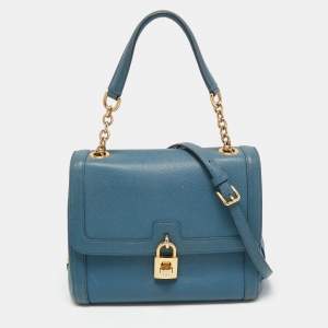 Pre Owned Dolce & Gabbana Blue Leather Padlock Top Handle Bag