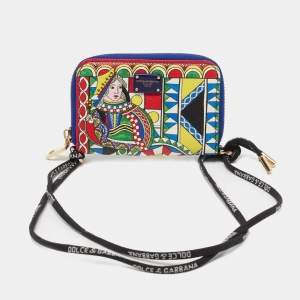 Pre Owned Dolce & Gabbana Multicolor Queen of Hearts Leather Zip Coin Purse
