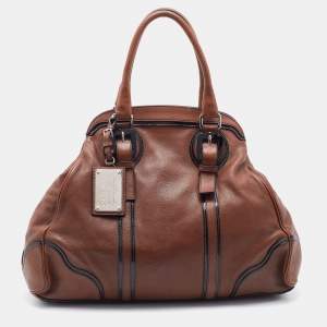 Pre Owned Dolce & Gabbana Brown/Black Leather Miss Romantique Satchel