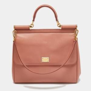 Pre Owned Dolce & Gabbana Pink Leather Miss Sicily Top Handle Bag