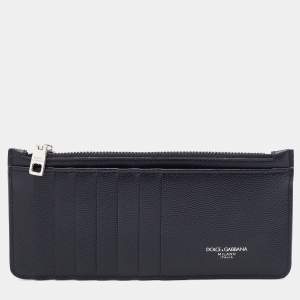 Pre Owned Dolce & Gabbana Black Leather Zipped Card Holder
