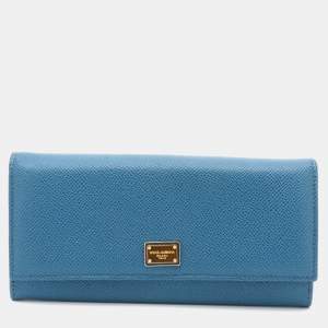 Pre Owned Dolce & Gabbana Blue Leather Dauphine Flap Continental Wallet