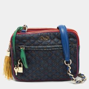 Pre Owned Dolce & Gabbana Multicolor Denim and Leather Lilly Glam Shoulder Bag