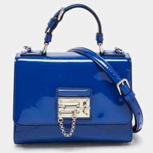 Pre Owned Dolce & Gabbana Blue Patent Leather Medium Miss Monica Top Handle Bag