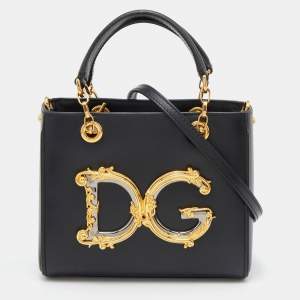 Dolce & Gabbana Black Leather Small DG Girls Tote
