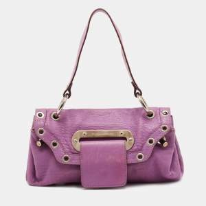 Pre Owned Dolce & Gabbana Purple Leather Grommet Flap Top Handle Bag