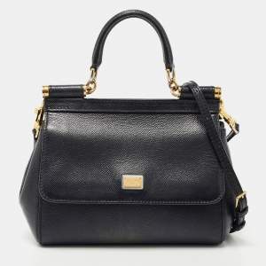 Pre Owned Dolce & Gabbana Black Leather Small Miss Sicily Top Handle Bag