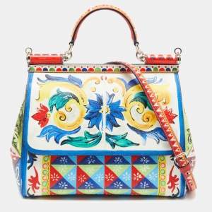 Pre Owned Dolce & Gabbana Multicolor Majolica Print Leather Miss Sicily Top Handle Bag