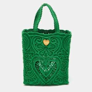 Pre Owned Dolce & Gabbana Green Crochet Beatrice Tote