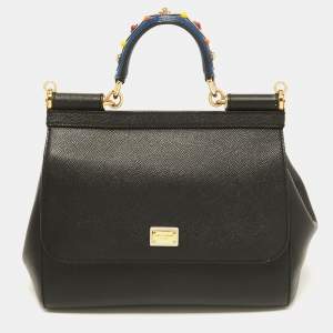 Pre Owned Dolce & Gabbana Black Leather Medium Miss Sicily Top Handle Bag