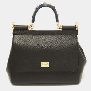 Dolce & Gabbana Black Leather Medium Miss Sicily Top Handle Bag