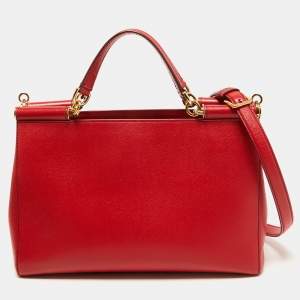 Dolce & Gabbana Red Leather Miss Sicily Shopper Tote