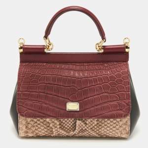 Pre Owned Dolce & Gabbana Multicolor Alligator,Python and Leather Small Miss Sicily Top Handle Bag