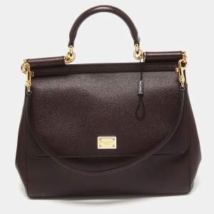Pre Owned Dolce & Gabbana Burgundy Leather Large Miss Sicily Top Handle Bag