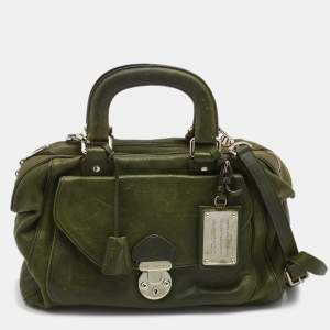 Pre Owned Dolce & Gabbana Olive Green Leather Miss Catch Satchel