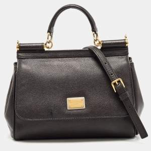 Dolce & Gabbana Dark Brown Leather Medium Miss Sicily Top Handle Bag