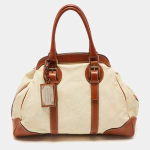 Pre Owned Dolce & Gabbana Brown/Cream Coated Canvas and Leather Miss Romantique Bag
