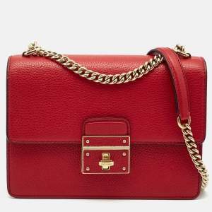 Pre Owned Dolce & Gabbana Red Leather Small Rosalia Shoulder Bag