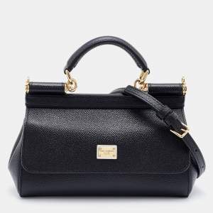 Dolce & Gabbana Black Leather Mini Miss Sicily Top Handle Bag