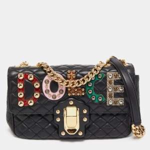 Pre Owned Dolce & Gabbana Black Quilted Leather Lucia Embellished Shoulder Bag