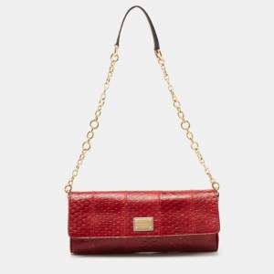 Pre Owned Dolce & Gabbana Red Python Embossed Leather Chain Clutch