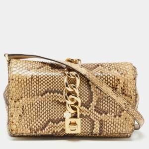 Pre Owned Dolce & Gabbana Cream/Black Python Chain Padlock Shoulder Bag