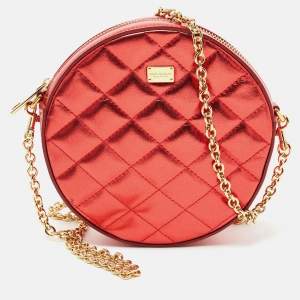 Pre Owned Dolce & Gabbana Metallic Red Quilted Leather Miss Glam Round Shoulder Bag