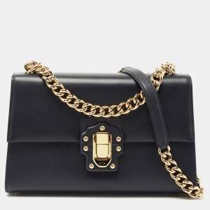 Dolce & Gabbana Navy Blue Leather Large Lucia Shoulder Bag